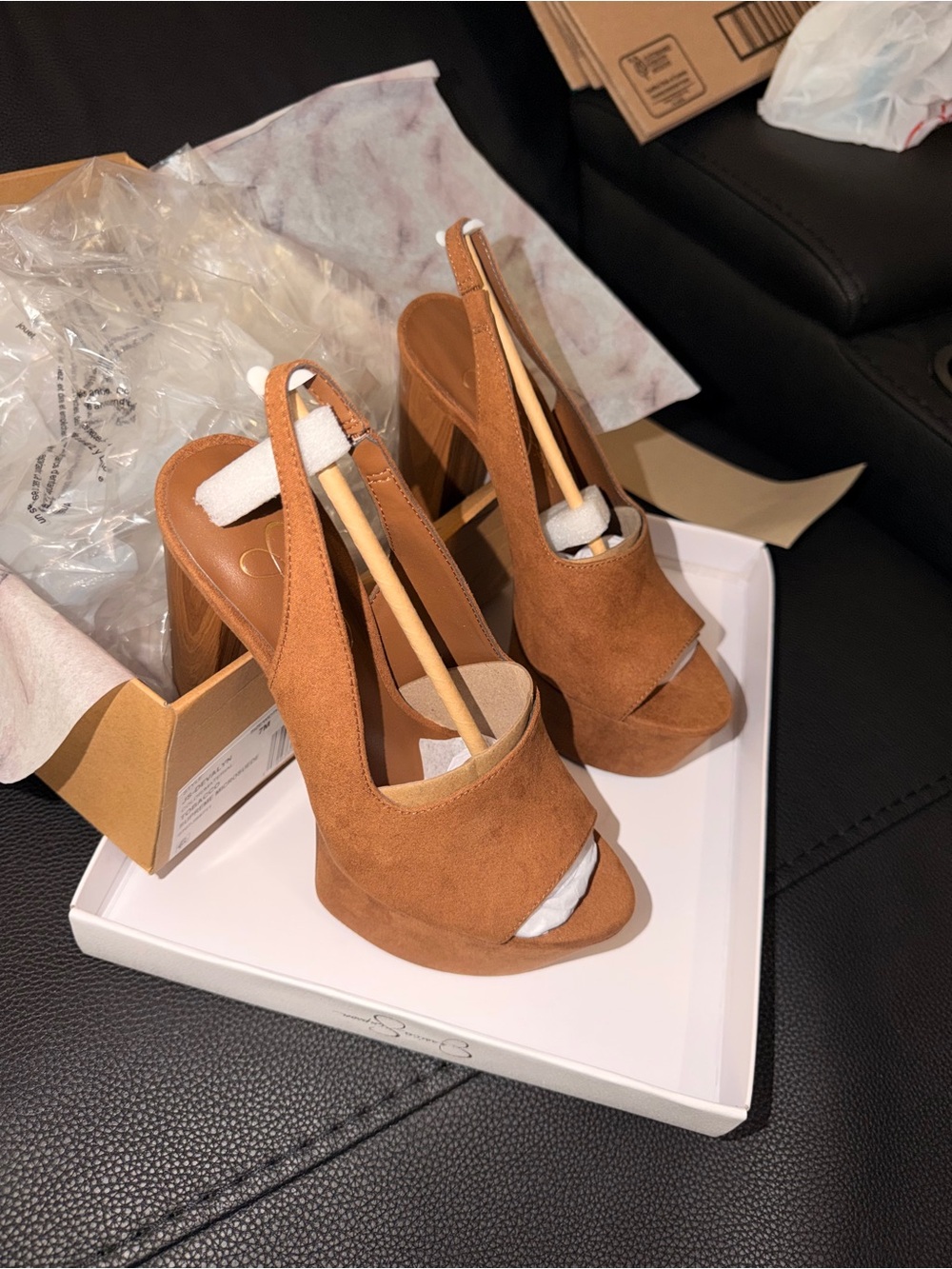 Jessica Simpson Cognac Suede Peep-Toe Slingback Heels